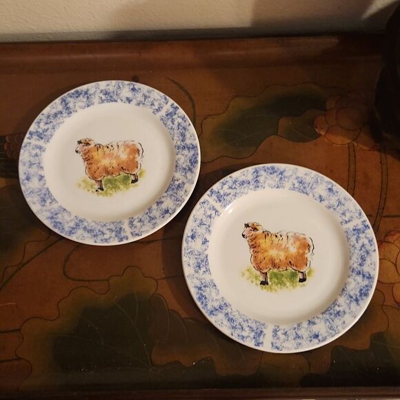 Tabletops Unlimited Sheep Country Barn Plate Set of 2 - Picture 1 of 5